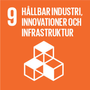 En ikon som visar FNs blobala hållbarhetsmål nummer 9: hållbar industri, innovationer och infrastruktur.