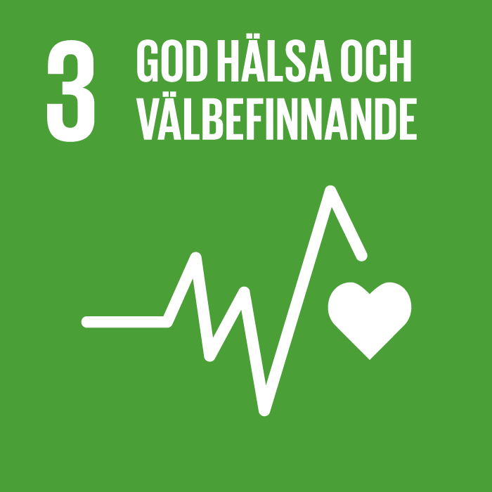 En ikon som visar det tredje av FN:s globala mål som innebär "god hälsa och välbefinnande".