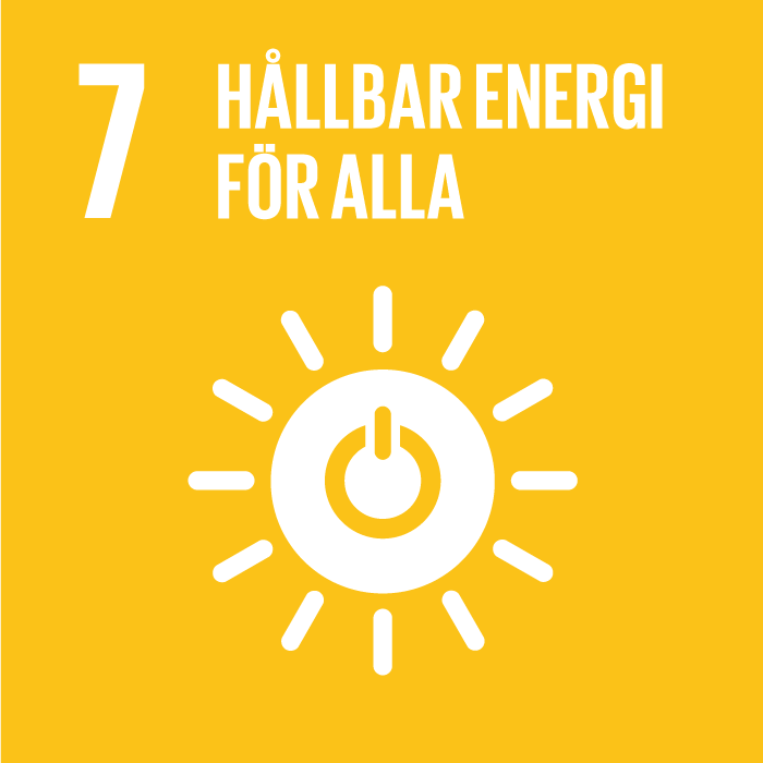 En ikon som visar det sjunde av FN:s globala mål som innebär "hållbar energi för alla".