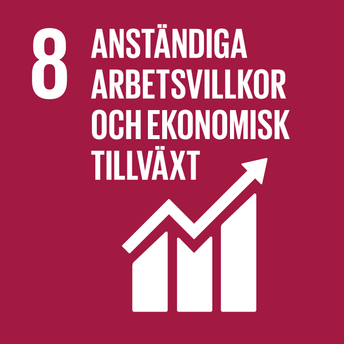 En ikon som visar det åttonde av FN:s globala mål som innebär "anständiga arbetsvillkor och ekonomisk tillväxt".