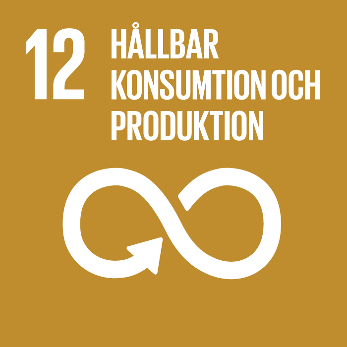 En ikon som visar det tolfte av FN:s globala mål som innebär "hållbar konsumtion och produktion".