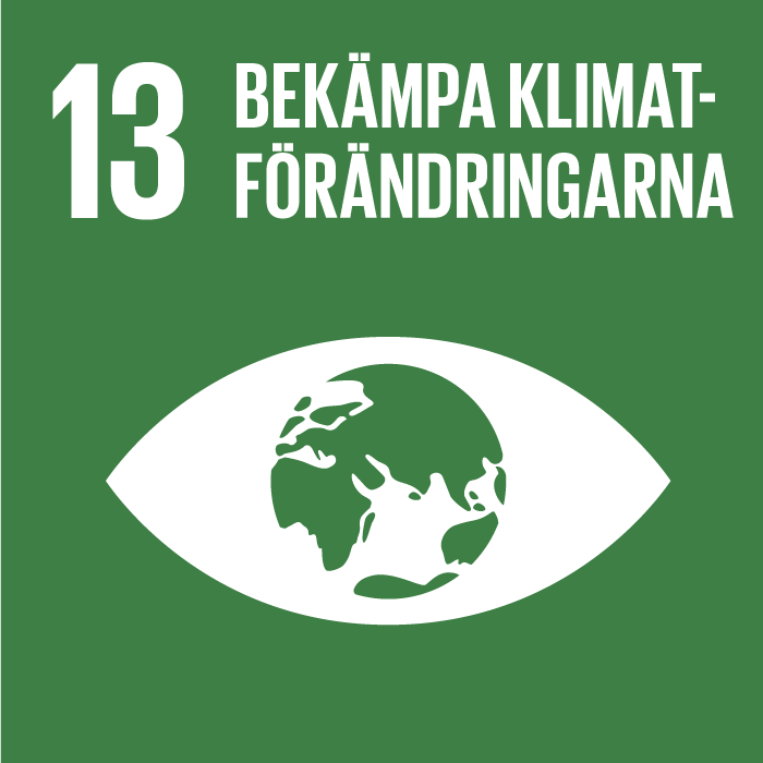 En ikon som visar det trettonde av FN:s globala mål som innebär "bekämpa klimatförändringarna".